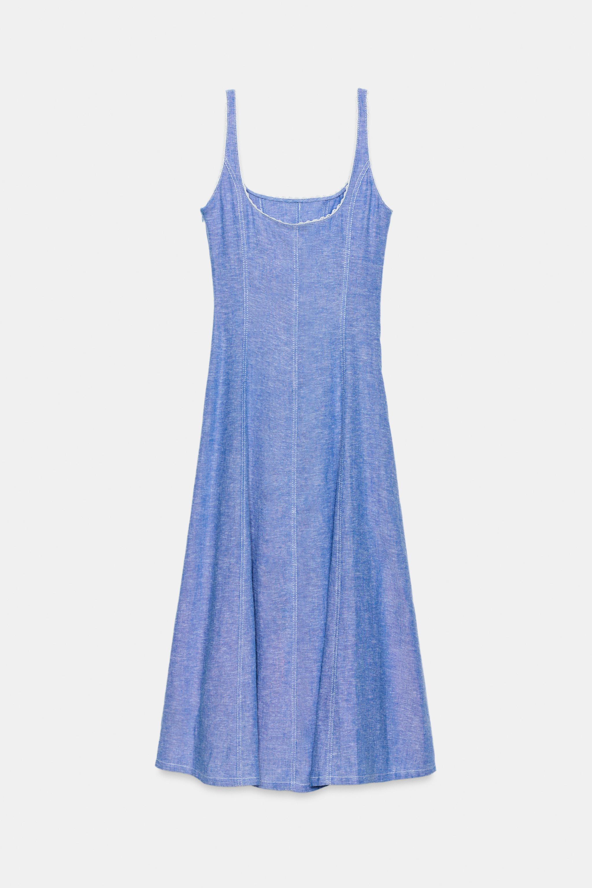 LINEN LACE TRIM MIDI DRESS
